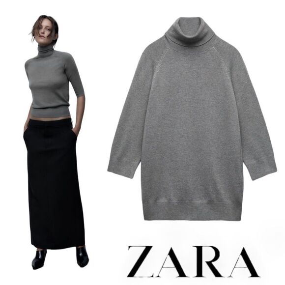 ZARA | Gray | HIGH COLLAR KNIT SWEATER - Picture 1 of 9